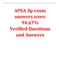 APEA 3p exam answers score 94.67% Verified Questions and Answers