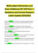 Multi-subject Elementary and Early Childhood CST NYS Part 1 | Questions and Correct Answers | Latest Update 2024/2025