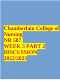 Chamberlain College of Nursing NR 507 WEEK 1,2 part 1 & 2 discussion, 3 Part 1 & 2  discussion 4, 5 6, 7 8 and midterm and final exam questions and answers 2022/2023