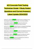 ACI Concrete Field Testing Technician Grade 1 Study Guide | Questions and Correct Answers | Latest Update 2024/2025