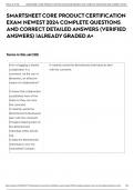 SMARTSHEET CORE PRODUCT CERTIFICATION EXAM NEWEST 2024 COMPLETE QUESTIONS AND CORRECT DETAILED ANSWERS (VERIFIED ANSWERS) |ALREADY GRADED A+