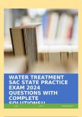 WATER TREATMENT SAC STATE PRACTICE EXAM 2024 QUESTIONS WITH COMPLETE SOLUTIONS!!