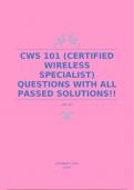 CWS 101 (CERTIFIED WIRELESS SPECIALIST) QUESTIONS WITH ALL PASSED SOLUTIONS!!