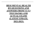 HESI MENTAL HEALTH RN QUESTIONS AND ANSWERS FROM V1-V3 TEST BANKS AND ACTUAL EXAMS (LATEST UPDATE  2022-2023) 