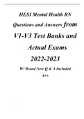 HESI Mental Health RN Questions and Answers from V1-V3 Test Banks and Actual Exams 2022-2023 W/ Brand New Q & A Included A++