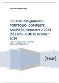 CBC1501 Assignment 3 PORTFOLIO (COMPLETE ANSWERS) Semester 2 2024 - DUE 10 October 2024; 100% TRUSTED Complete, trusted solutions and explanations.. Ensure your success with us.. 