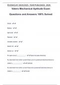 Valero Mechanical Aptitude Exam Questions and Answers 100% Solved