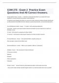  COM 275 - Exam 2  Practice Exam Questions And All Correct Answers.