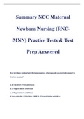 Summary NCC Maternal Newborn Nursing (RNC-MNN) Practice Tests & Test Prep Answered 2022/2023  ( A+ GRADED 100% VERIFIED)