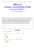 HESI A2 Version 2 Grammar Vocab ,Reading Math Study  Guide