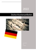 20 Duitse krantenartikelen uitgewerkt. Moeilijke woorden eruit gehaald en vertaal, samenvatting gemaakt en mijn mening er over gegeven.