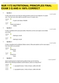 NUR 1172 NUTRITIONAL PRINCIPLES FINAL EXAM 3 Q AND A 100% CORRECT