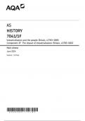 AQA AS HISTORY 7041/1F Industrialisation and the people: Britain, c1783–1885 Component 1F The impact of industrialisation: Britain, c1783–1832 Mark scheme June 2024