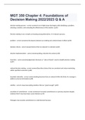 MGT 350 Chapter 4: Foundations of Decision Making 2022/2023 Q & A