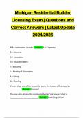 Michigan Residential Builder Licensing Exam | Questions and Correct Answers | Latest Update 2024/2025