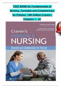 TEST BANK for Fundamentals of Nursing Concepts and Competencies for Practice 10th Edition Craven