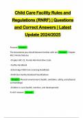 Child Care Facility Rules and Regulations (RNRF) | Questions and Correct Answers | Latest Update 2024/2025