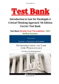 Introduction to Law for Paralegals A Critical Thinking Approach 7th Edition Currier Test Bank