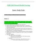 Exam 1 Study Guide - NUR2488 / NUR 2488 (Latest 2022 / 2023) : Mental Health Nursing - Rasmussen