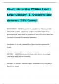 Court Interpreter Written Exam - Legal Glossary (1) Questions and Answers 100% Correct