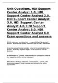 Unit Questions,Unit Questions, HDI Support Center Analyst 1- 6 exams questions and answers