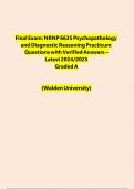 Final Exam: NRNP 6635 Psychopathology and Diagnostic Reasoning Practicum Questions with Verified Answers for Walden University – Latest 2024/2025 Graded A