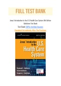 Jonas’ Introduction to the U S Health Care System 9th Edition Goldsteen Test Bank