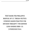 TEST BANK FOR PHILLIPS’S MANUAL OF I.V. THERA-PEUTICS: EVIDENCE-BASED PRACTICE FOR INFUSION THERAPY 7TH EDITION .VERIFIED