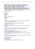 MDC 2 Final Exam NCLEX Practice Questions Lower GI D/Os and Malnutrition With Complete Solution