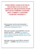 LEED GREEN ASSOCIATE FINAL  EXAM 2024 ACTUAL EXAM  COMPLETE 500 QUESTIONS WITH  DETAILED VERIFIED ANSWERS  (100% CORRECT ANSWERS)  /ALREADY GRADED A+