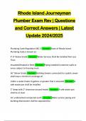 Rhode Island Journeyman Plumber Exam Rev | Questions and Correct Answers | Latest Update 2024/2025