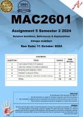 MAC2601 Assignment 5 (COMPLETE ANSWERS) Semester 2 2024 - DUE 11 October 2024