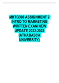 MKTG396 ASSIGNMENT 2 INTRO TO MARKETING WRITTEN EXAM NEW UPDATE 2022-2023 (ATHABASCA UNIVERSITY)