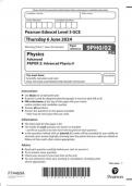 Pearson Edexcel Level 3 GCE  9PH0/02 Physics Advanced  PAPER 2 Advanced Physics II June 2024