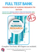 Test Bank for Foundations of Nursing Research 7th Edition By Rose Marie Nieswiadomy; Catherine Bailey Chapter 1-20 Complete Guide A+