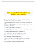 TEFL Course: Unit 1 Questions And Answers 100% Verified.