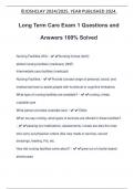 Long Term Care Exam 1 Questions and Answers 100% Solved