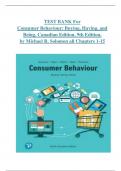 TEST BANK For Consumer Behaviour: Buying, Having, and Being, Canadian Edition, 9th Edition, by Michael R. Solomon all Chapters 1-15 ISBN: 9780273755883