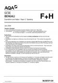 AQA GCSE BENGALI Foundation and Higher Paper 2 Speaking  question paper 2024 june 8638/SH/TN