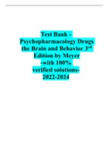 Test Bank - Psychopharmacology Drugs the Brain and Behavior 3rd Edition by Meyer -with 100% verified solutions-2022-2024