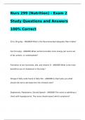 Nurs 299 (Nutrition) - Exam 2 Study Questions and Answers 100% Correct