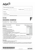 AQA GCSE MODERN HEBREW 8678/WF Foundation Tier Paper 4 Writing question paper june 2024