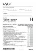 AQA GCSE MODERN HEBREW Higher Tier Paper 1 Listening question paper 2024 june 8678/LH