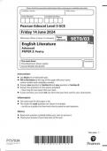 Pearson Edexcel Level 3 GCE 9ET0/03 English Literature  Advanced  PAPER 3 Poetry June 2024