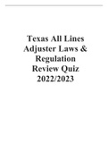 Texas All Lines Adjuster Laws & Regulation Review Quiz 2022-2023