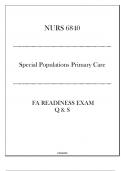 NURS 6840 FA Readiness Exam Q & S (WGU) - (Special Populations Primary Care).