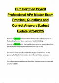 CPP Certified Payroll Professional APA Master Exam Practice | Questions and Correct Answers | Latest Update 2024/2025