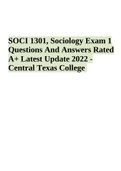 SOCI 1301, Sociology Exam 1 Questions And Answers Rated A+ Latest Update 2022 - Central Texas College