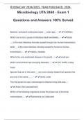 Microbiology UTA 2460 - Exam 1 Questions and Answers 100% Solved