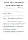 Microsoft Excel and Word Exam Questions and Answers 100% Solved